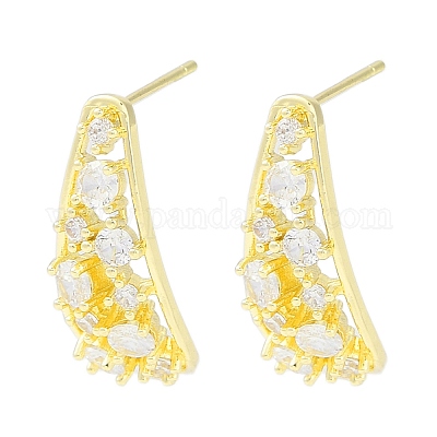 Фурнитура для серег-гвоздиков из латуни с паве из прозрачного кубического циркония KK-F875-03G-1