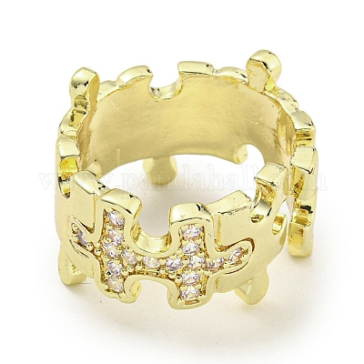 Открытые кольца-манжеты из латуни с микро-паве и кубическим цирконием для женщин RJEW-I103-005G-1