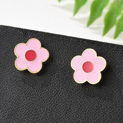 Серьги-гвоздики из нержавеющей стали 304 с эмалью STAS-E502-01G-02-1