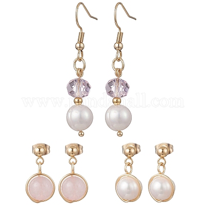 3 пара круглых серег из натурального культивированного пресноводного жемчуга из нержавеющей стали 304 EJEW-JE06817-02-1