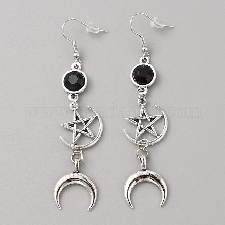 Серьги с подвесками в виде звезды из черной смолы и луны EJEW-WH0009-43-1