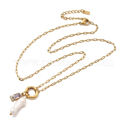 Кулон из натурального жемчуга Кеши и прямоугольника из фиолетового стекла NJEW-K255-54G-1