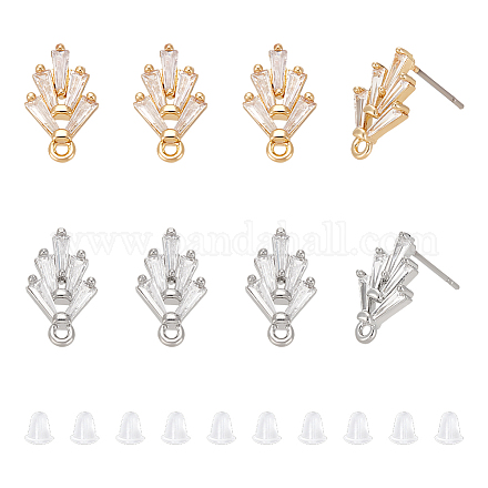 12 шт. 2-х цветные латунные серьги-гвоздики с кубическим цирконием MAK-UN0001-71-1