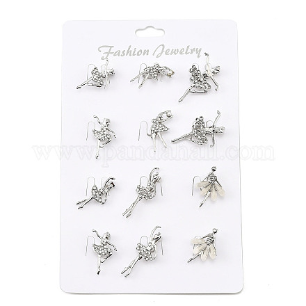 12 шт. 12 стиля броши из сплава со стразами в виде балерины для рюкзака и одежды JEWB-A033-05P-1