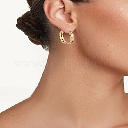 1 пара серег-колец в форме листа из нержавеющей стали 201 со штифтом из нержавеющей стали 304 для женщин EJEW-LP0011-01-1