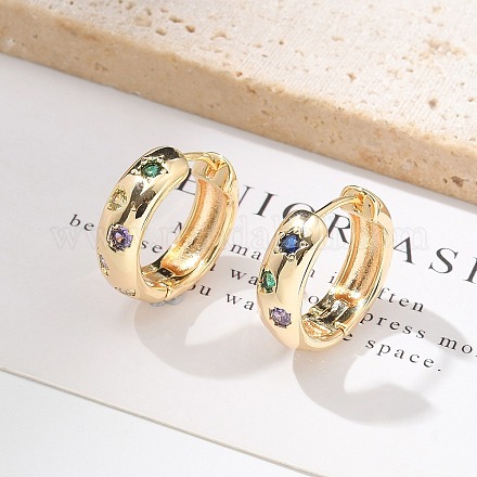 Латунные микро проложить серьги обруча кубического циркония EJEW-H152-01A-G-1