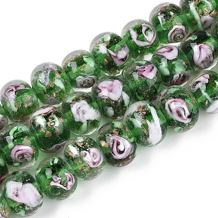 Нити бусин-рондель с внутренним цветком ручной работы в технике лэмпворк LAMP-T022-24G-1