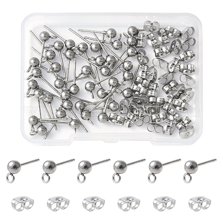 40 шт. фурнитура для сережек-гвоздиков из нержавеющей стали 304 STAS-FS0001-76P-1