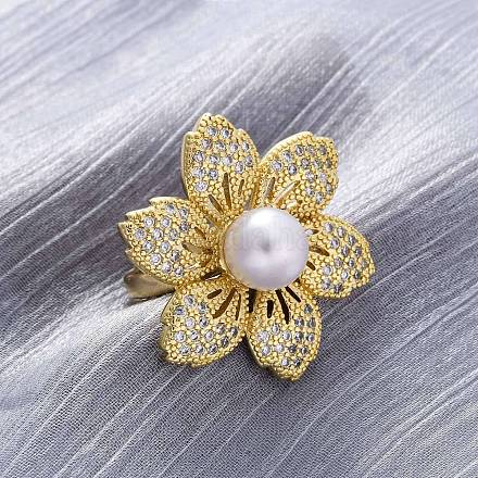 Латунные кольца-манжеты с микропаве и прозрачным цирконием для женщин RJEW-H248-07G-1