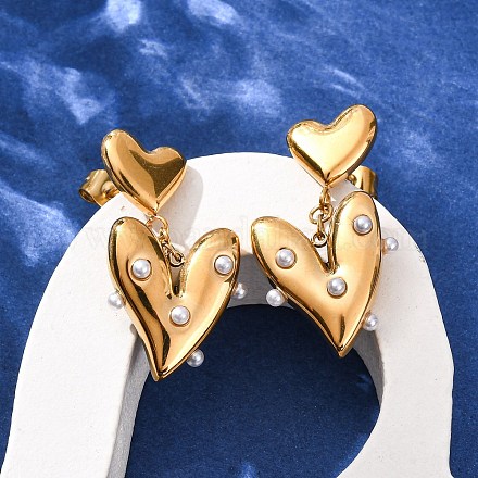 Серьги-гвоздики в форме сердца из нержавеющей стали 304 EJEW-S279-05G-1