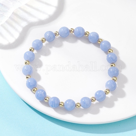Браслеты из натуральных окрашенных синих кружевных бусин агата и латунных круглых бусин для женщин BJEW-JB12705-1