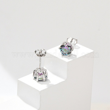 925 серьги-гвоздики из стерлингового серебра с муассанитом и стразами EJEW-U042-05P-04-1