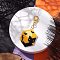 5Pcs Halloween Glass Seed Beaded Pendant Decorations, Hexagon, with Zinc Alloy Lobster Claw Clasps, Cat Shape, 54mm