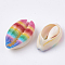 Printed Natural Cowrie Shell Beads, No Hole/Undrilled, Colorful, 20~25x14~16x5~7mm