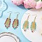 2 Pairs Glass Seed Feather Dangle Earrings, with 304 Stainless Steel Earring Hooks, Golden, Mixed Color, 72.5x21.5mm