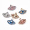 Alloy Rhinestone Pendants, Eye Charm, Platinum & Golden, Mixed Color, 13.5x17.5x3.5mm, Hole: 1.8mm