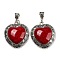 Synthetic Turquoise Dyed Pendants, Heart Charms with Antique Silver Plated Alloy Findings, Dark Red, 54mm, Pendant: 39.5x35x10mm, Hole: 7.5x5.5mm
