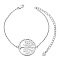 Rhodium Plated 925 Sterling Silver Link Bracelets, with Cable Chains, Flat Round with Tree, Platinum, 6-1/2 inch(16.5cm)