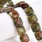 Natural Unakite Beads Strands, Faceted Square, 12~12.5x12~12.5x5.5~6mm, Hole: 1.2mm, about 17pcs/strand, 8.07~8.4''(20.5~21cm)