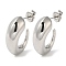 Non-Tarnish 304 Stainless Steel Horn Stud Earrings, Half Hoop Earrings, Stainless Steel Color, 22x8mm