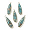 Dyed Synthetic Imperial Jasper Pendants, Teardrop Charms, with Brass Settings, Golden, Deep Sky Blue, 39.5~40x11.5~12x5~6mm, Hole: 2.8mm