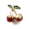 Golden Alloy Enamel Brooch, Exquisite Lapel Pin for Women Men, Fruit, Cherry, 22.5x20mm