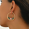201 Stainless Steel Geometric Retro Casual Hoop Earrings, Real 18K Gold Plated, with Rhinestone, Flower, 43x40mm