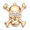 Rack Plating Alloy Rhinestone Pendants, Cadmium Free & Nickel Free & Lead Free, Skull Charms, Golden, 41.5x38x8.5mm, Hole: 2.5mm