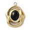 Natural Obsidian Pendants, Oval Charms, with 304 Stainless Steel Settings, Real 18K Gold Plated, 21x16x6mm, Hole: 1.8mm