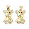 Rack Plating Bear Brass Micro Pave Cubic Zirconia Pendants, Cadmium Free & Lead Free, Long-Lasting Plated, Real 18K Gold Plated, Black, 18.5x12x4.5mm, Hole: 3x4mm