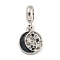Rack Plating Alloy Enamel European Dangle Charms, Large Hole Pendants, Black, Cadmium Free & Nickel Free & Lead Free, Platinum, 25mm, Hole: 4.5mm, Moon: 15x12x1.5mm