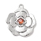 Brass Glass Pendants, Flower, Real Platinum Plated, Orange Red, 20x17.5x3mm, Hole: 1.6mm