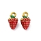 304 Stainless Steel Enamel Pendants, Ion Plating(IP), Real 18K Gold Plated, Strawberry, Red, 11x6.5x6.5mm, Hole: 1.2mm