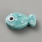 Handmade Porcelain Beads, Fish, Aquamarine, 19.5x11x6.5mm, Hole: 2mm