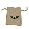 Halloween Burlap Packing Pouches Drawstring Bags, Rectangle, Tan, Bat Pattern, 15x9.4x0.5cm