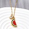 304 Stainless Steel Red Enamel Pendant Necklaces for Women, with Crystal Rhinestone, Real 18K Gold Plated, Watermelon, 16.14 inch(41cm), pendant: 20x11x5mm