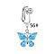 304 Stainless Steel Pave Clear Cubic Zirconia and Enamel Butterfly Dangle Clip on Belly Rings, Stainless Steel Color, Deep Sky Blue, 20mm