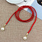 Imitation Leather Braided Belly Belt with Plastic Imitation Pearl Round Bead, Red, 1400mm