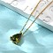 304 Stainless Steel Necklaces, with Cubic Zirconia Teardrop Charms, Real 18K Gold Plated, Olive Drab, 16.22 inch(41.2cm) long+64mm extender