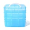 Rectangle Portable PP Plastic Detachable Storage Box, with Three Layers and Handle, 18 Compartment Organizer Boxes, Deep Sky Blue, 15x16.5x13.5cm