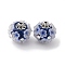 Handmade Resin Indonesia Round Beads, with Alloy Rhinestone Findings, Round with Flower, Prussian Blue, 19.5x19mm, Hole: 2mm