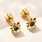 Ion Plating(IP) 304 Stainless Steel Stud Earrings, with Rhinestone, Real 14K Gold Plated, Sun, Fern Green, 6.5x6.5mm