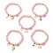 Valentine's Day Glass Pearl Stretch Bracelets for Women, with Alloy Charms, Pink, Inner Diameter: 2-1/4~2-3/8 inch(5.8~6cm)