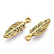 Alloy Pendants, Feather, Cadmium Free & Nickel Free & Lead Free, Antique Golden, 15x5x1.5mm, Hole: 1mm.