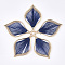 Cotton Thread Woven Pendants, with Alloy Findings, Leaf, Golden, Marine Blue, 43x26.5x2mm, Hole: 1.8mm