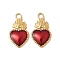304 Stainless Steel Enamel Pendants, Sacred Heart Charm, Real 18K Gold Plated, Ion Plating(IP), FireBrick, 21x12x2.5mm, Hole: 2.5mm