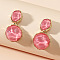 Zinc Alloy Resin Dangle Stud Earrings, Flat Round with Oval, Golden, Cerise, 40x22mm