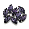 Sew on Rhinestone, Multi-strand Links, Glass Rhinestone, with Platinum Tone Brass Prong Settings, Garments Accessories, Faceted, Horse Eye, Purple, 10x5x4mm, Hole: 0.8~1mm