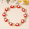 Acrylic Heart Beads Stretch Bracelets, Glass & Brass Beads Jewelry for Women , Red