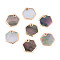 Natural Black Lip Shell Hexagon Charms, with Brass Edge, Light Gold, 14.5x13x1~2mm, Hole: 1.2mm
